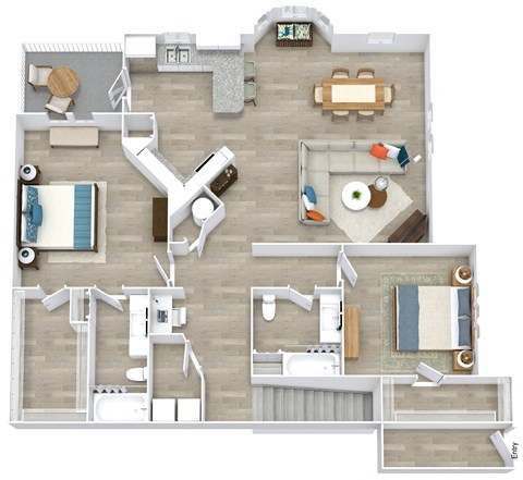 Floor plan for 2 beds, 2 baths, 1438 sqft